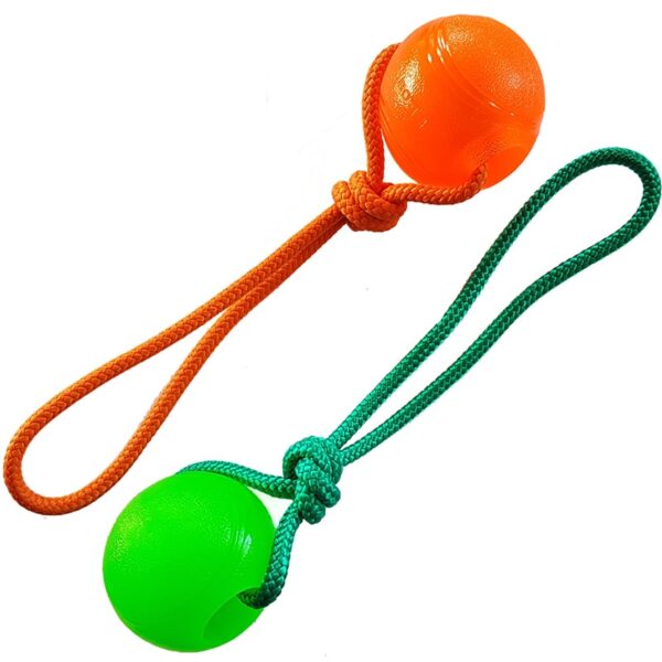 Hundespielzeug Bälle mit Schnur orange und grün
